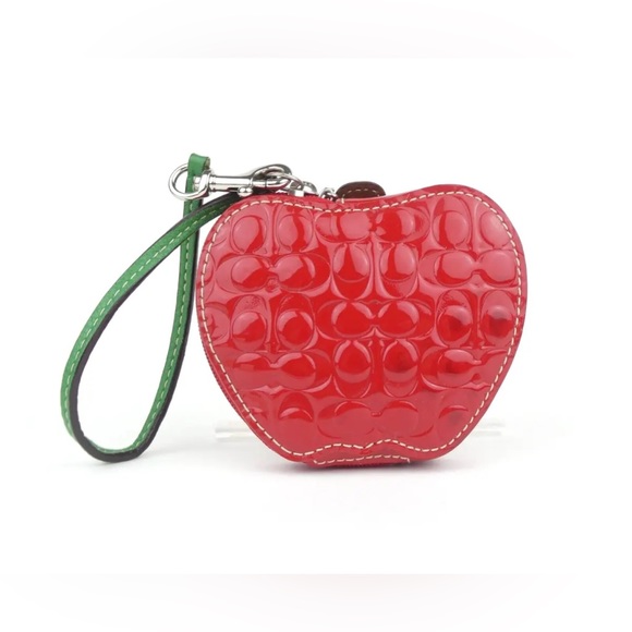 EUC Coach Vintage Signature Red Apple Coin Purse Patent Leather Wristlet - Picture 7 of 12